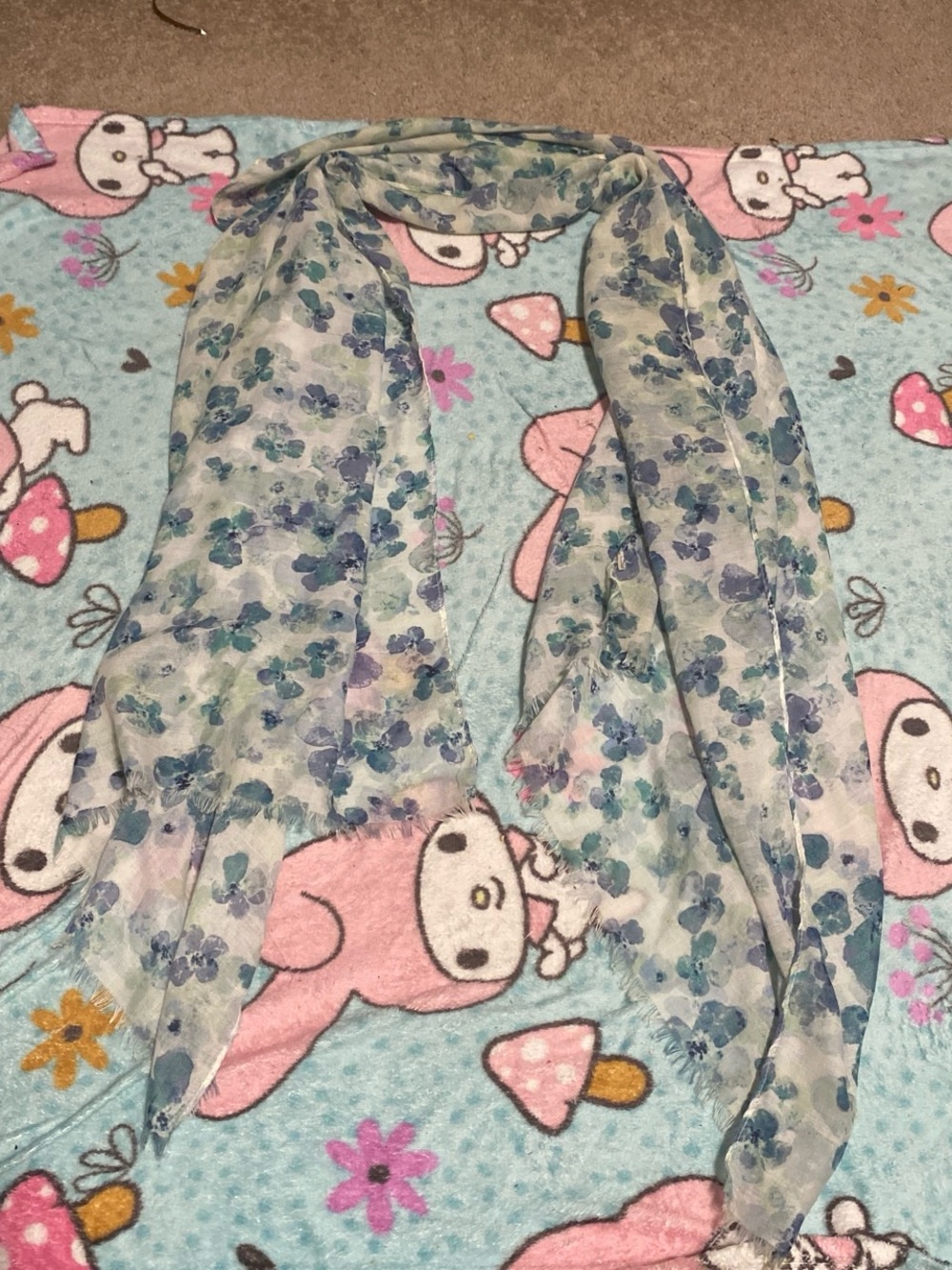 Light Blue Floral Sheer Scarf